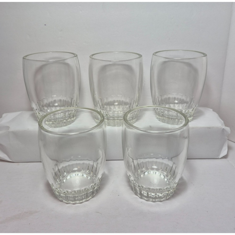 5 Anchor Hocking Clear Barrel Ribbed Tumblers 8oz Glasses Rocks